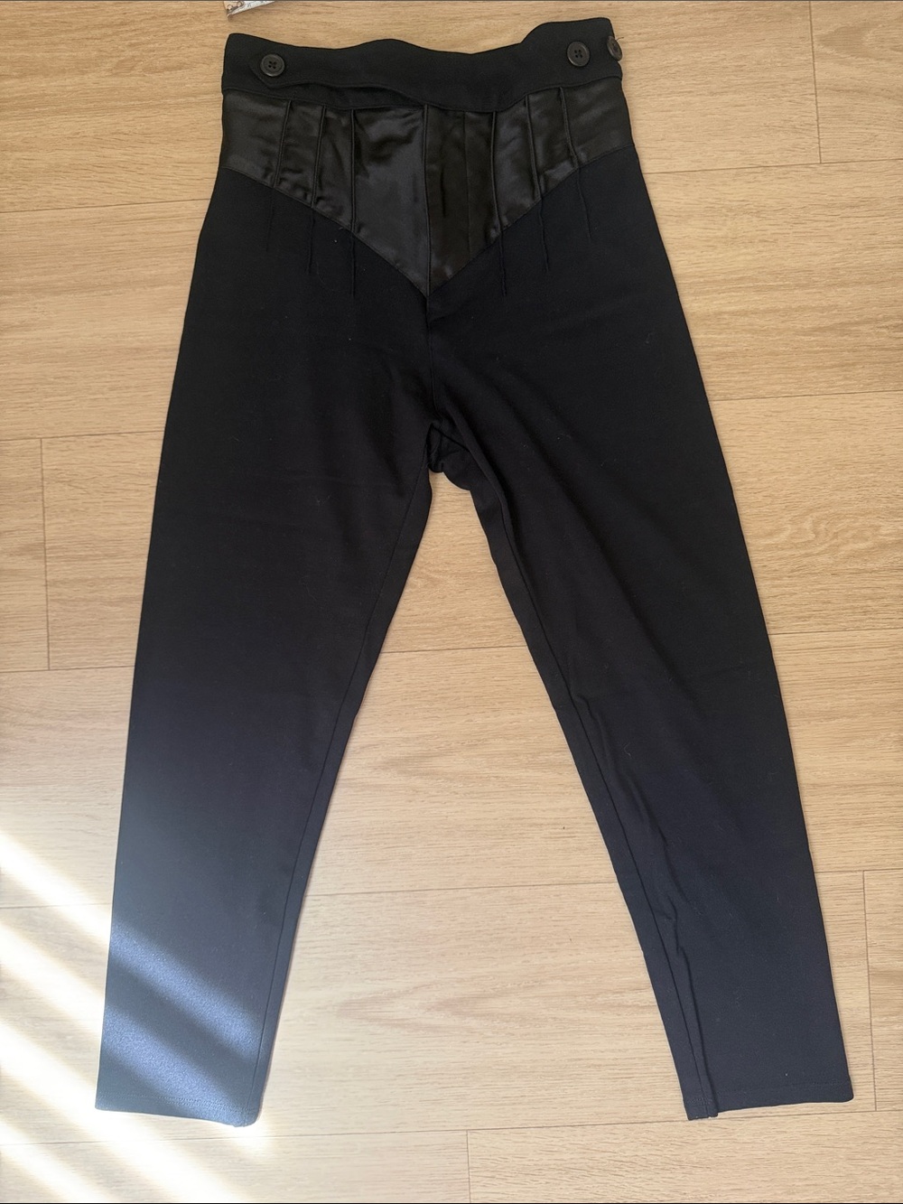 RARE The Line by K Black High-Waist Ponte Riding Pants with Satin V-Panel